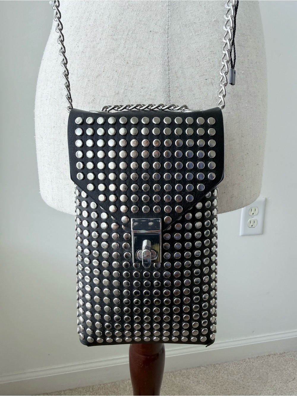 Stradivarius Black Studded Mini Crossbody Bag with Chain - Picture 4 of 13